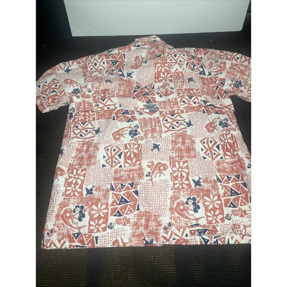 Columbia PFG Hawaiian Button Up Shirt‎ Large Blue Orange Island Vented Fish Mens - Picture 5 of 5